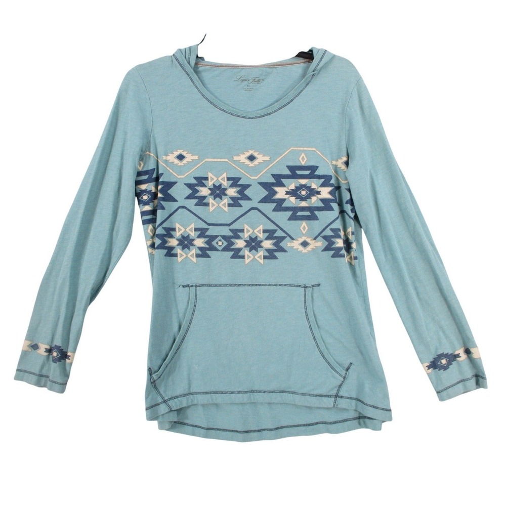 Legacy‎ Falls For Her Womens Teal Blue Southwestern Geometric Hooded Top Size M